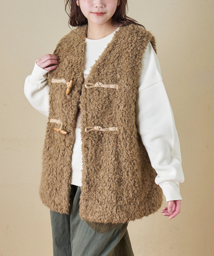 CUBE SUGAR(キューブシュガー) |【秋冬新作】カーリーファー トグルボタン Vネック ベスト