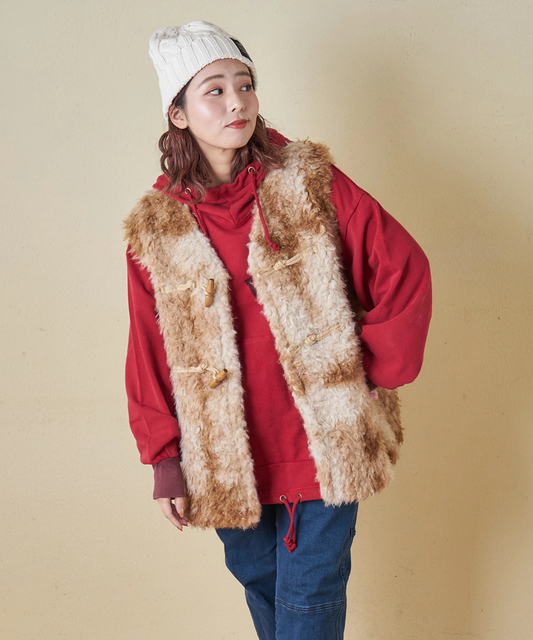 CUBE SUGAR(キューブシュガー) |【秋冬新作】カーリーファー トグルボタン Vネック ベスト