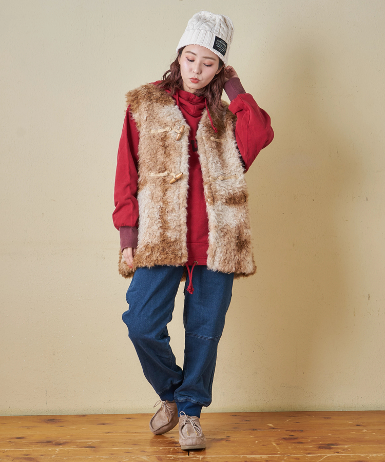 CUBE SUGAR(キューブシュガー) |【秋冬新作】カーリーファー トグルボタン Vネック ベスト