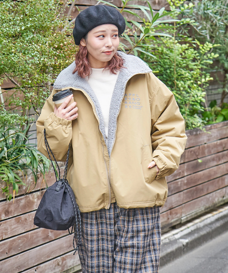 CUBE SUGAR(キューブシュガー) |【秋冬新作】ナイロン × 裏ボア スタンドカラー ジップアップ ジャケット