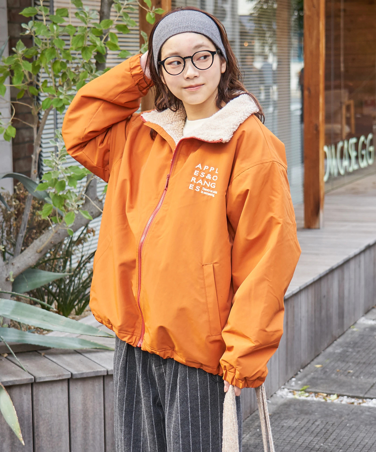 CUBE SUGAR(キューブシュガー) |【秋冬新作】ナイロン × 裏ボア スタンドカラー ジップアップ ジャケット