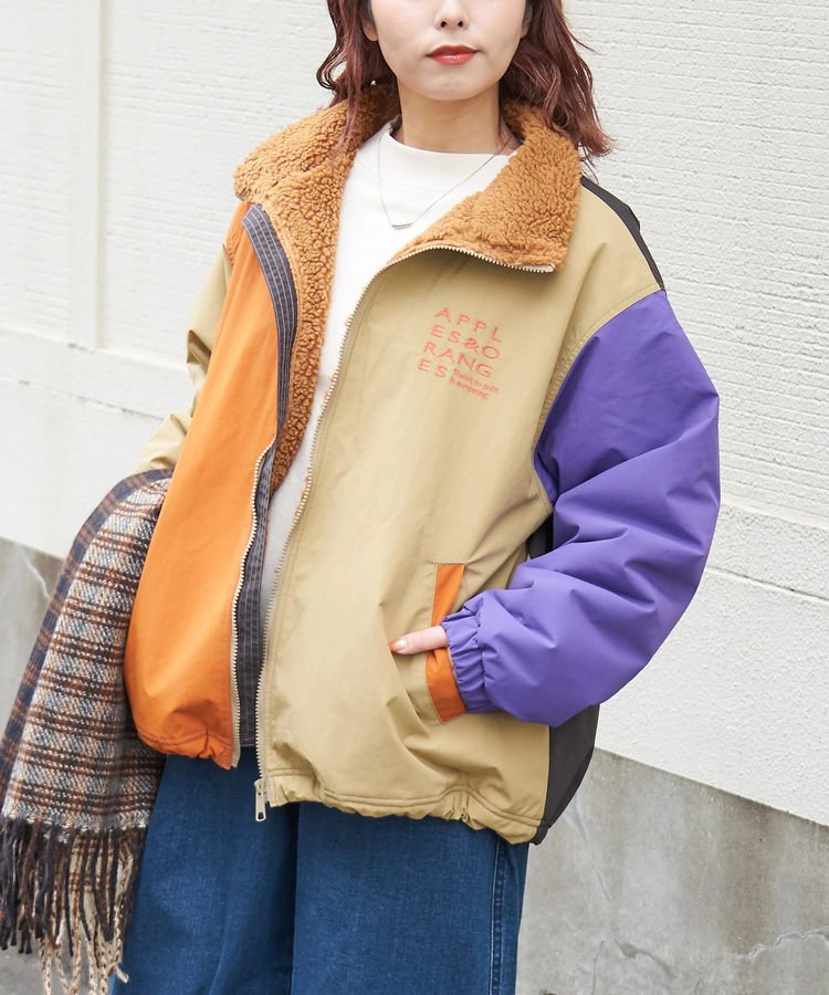 CUBE SUGAR(キューブシュガー) |【秋冬新作】ナイロン × 裏ボア スタンドカラー ジップアップ ジャケット