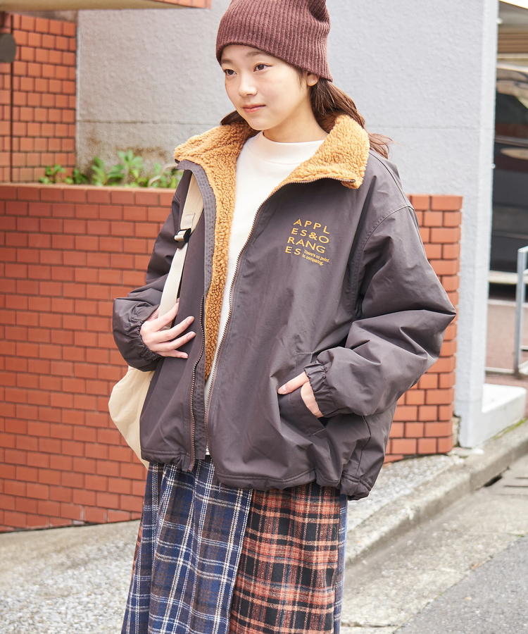 CUBE SUGAR(キューブシュガー) |【秋冬新作】ナイロン × 裏ボア スタンドカラー ジップアップ ジャケット