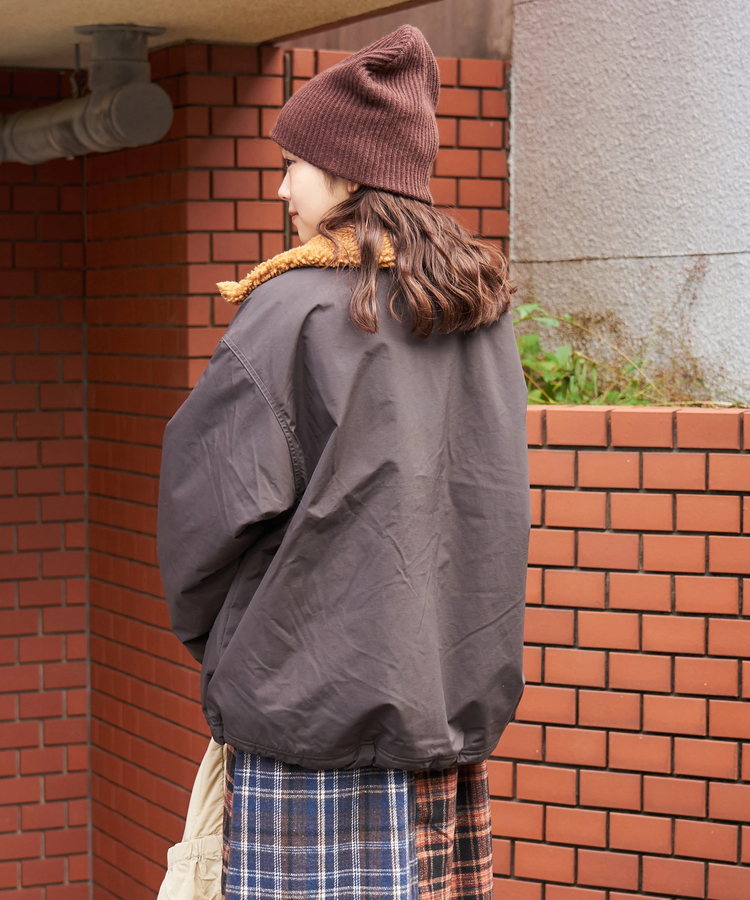 CUBE SUGAR(キューブシュガー) |【秋冬新作】ナイロン × 裏ボア スタンドカラー ジップアップ ジャケット