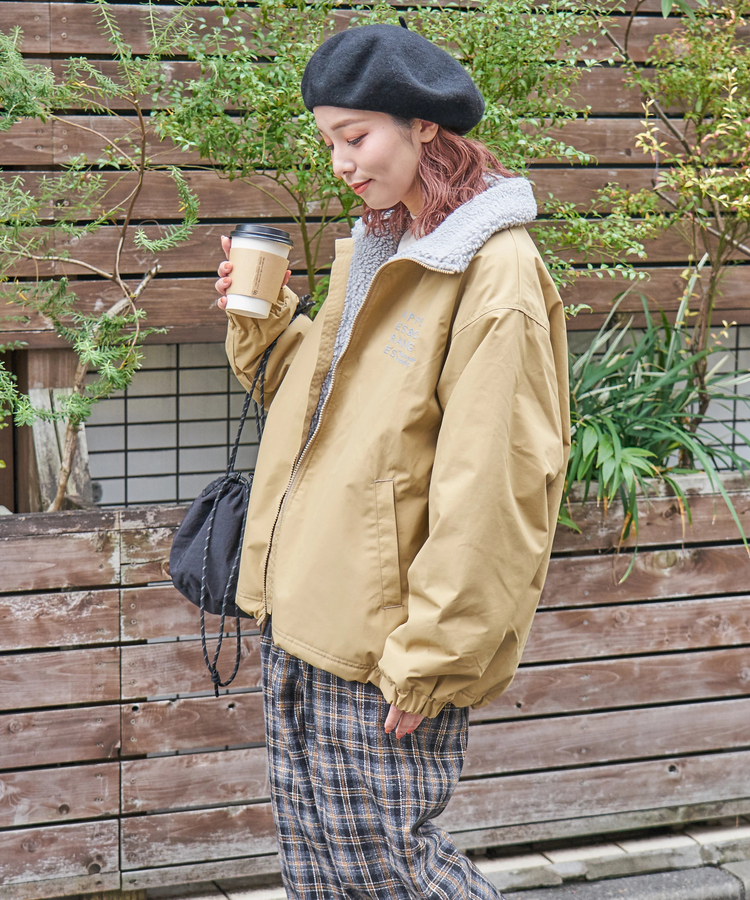 CUBE SUGAR(キューブシュガー) |【秋冬新作】ナイロン × 裏ボア スタンドカラー ジップアップ ジャケット