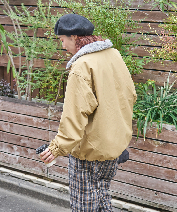 CUBE SUGAR(キューブシュガー) |【秋冬新作】ナイロン × 裏ボア スタンドカラー ジップアップ ジャケット