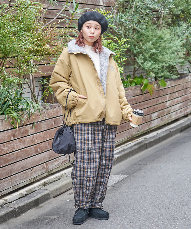 CUBE SUGAR(キューブシュガー) |【秋冬新作】ナイロン × 裏ボア スタンドカラー ジップアップ ジャケット