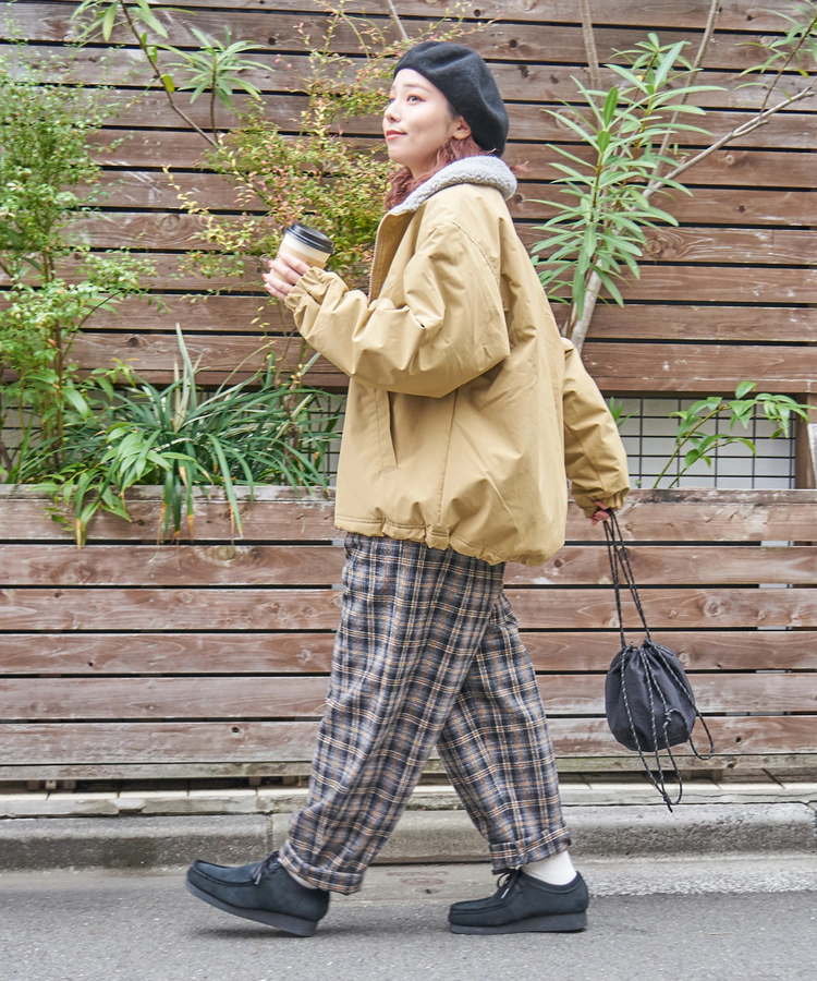 CUBE SUGAR(キューブシュガー) |【秋冬新作】ナイロン × 裏ボア スタンドカラー ジップアップ ジャケット