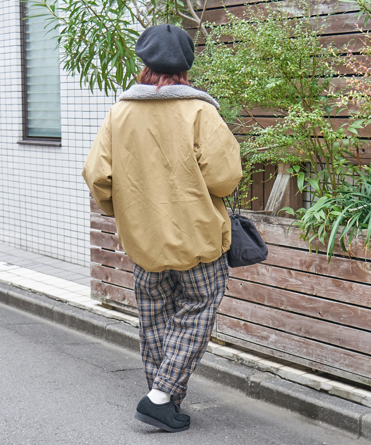 CUBE SUGAR(キューブシュガー) |【秋冬新作】ナイロン × 裏ボア スタンドカラー ジップアップ ジャケット