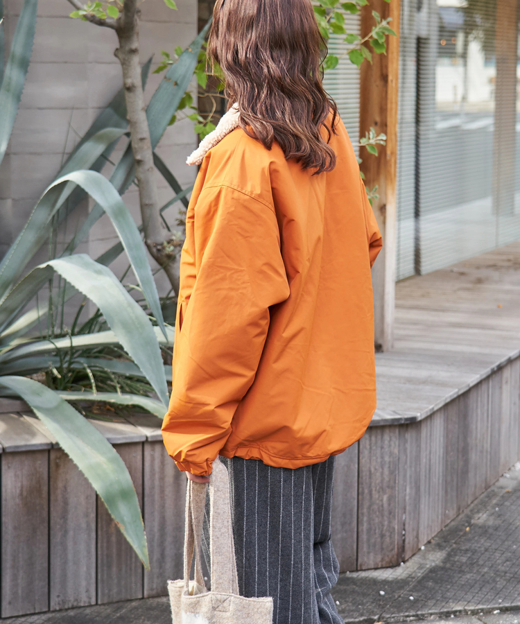 CUBE SUGAR(キューブシュガー) |【秋冬新作】ナイロン × 裏ボア スタンドカラー ジップアップ ジャケット