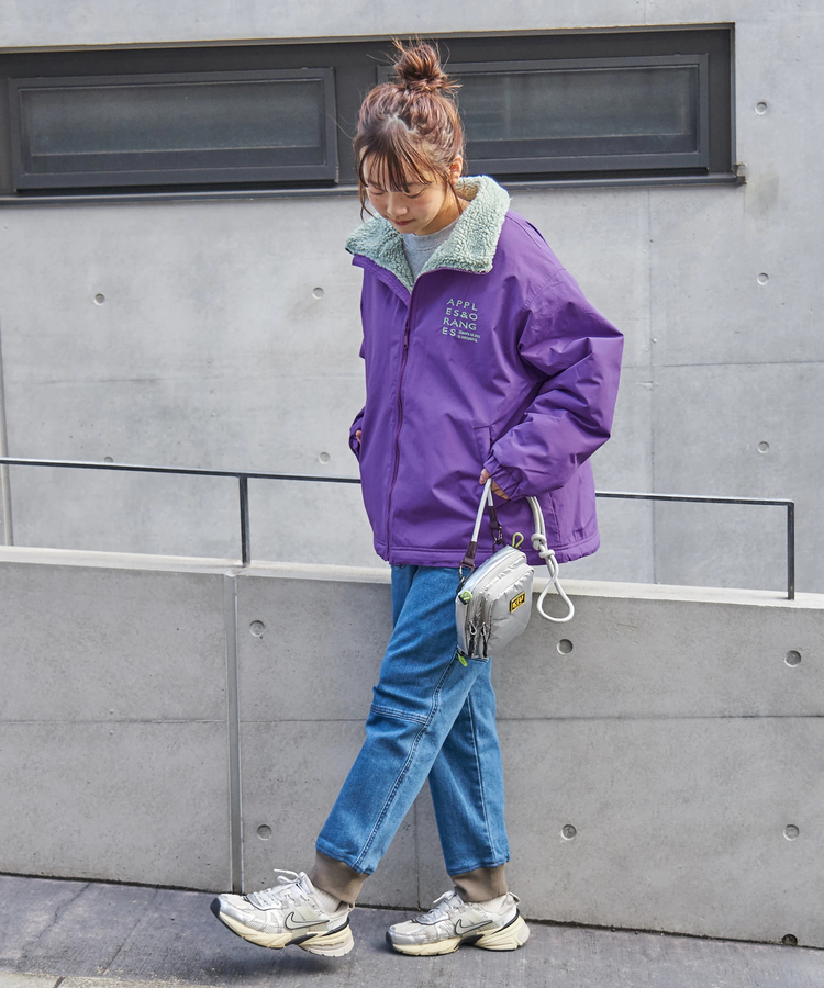 CUBE SUGAR(キューブシュガー) |【秋冬新作】ナイロン × 裏ボア スタンドカラー ジップアップ ジャケット