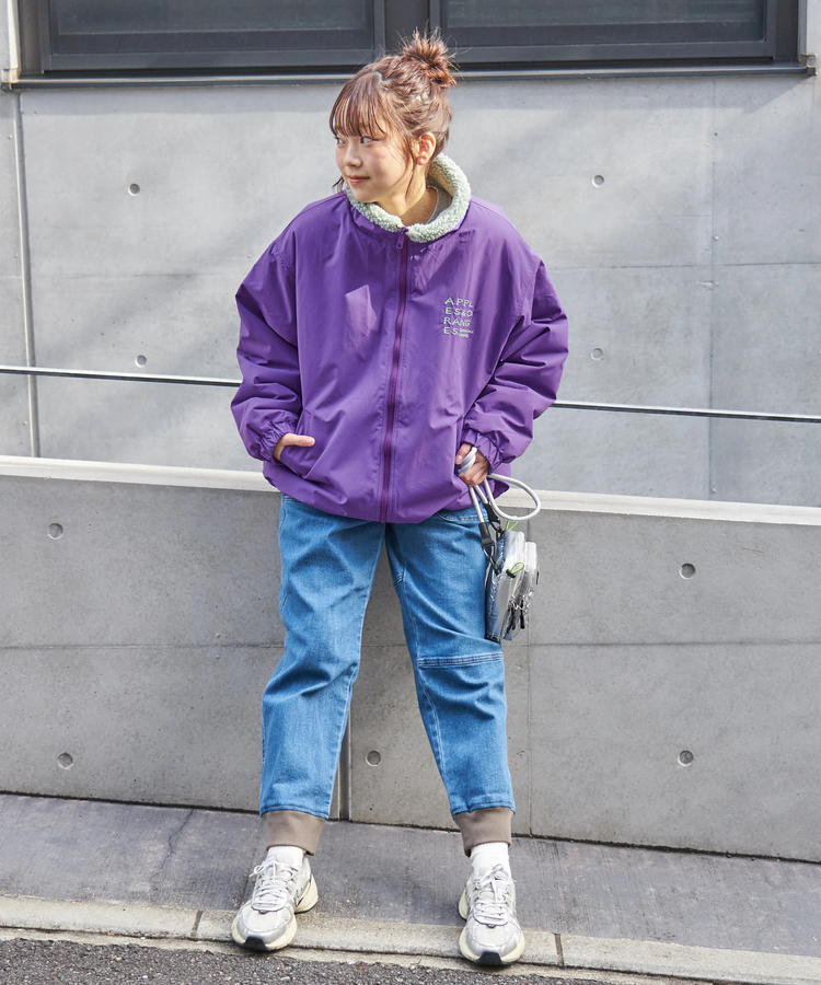 CUBE SUGAR(キューブシュガー) |【秋冬新作】ナイロン × 裏ボア スタンドカラー ジップアップ ジャケット