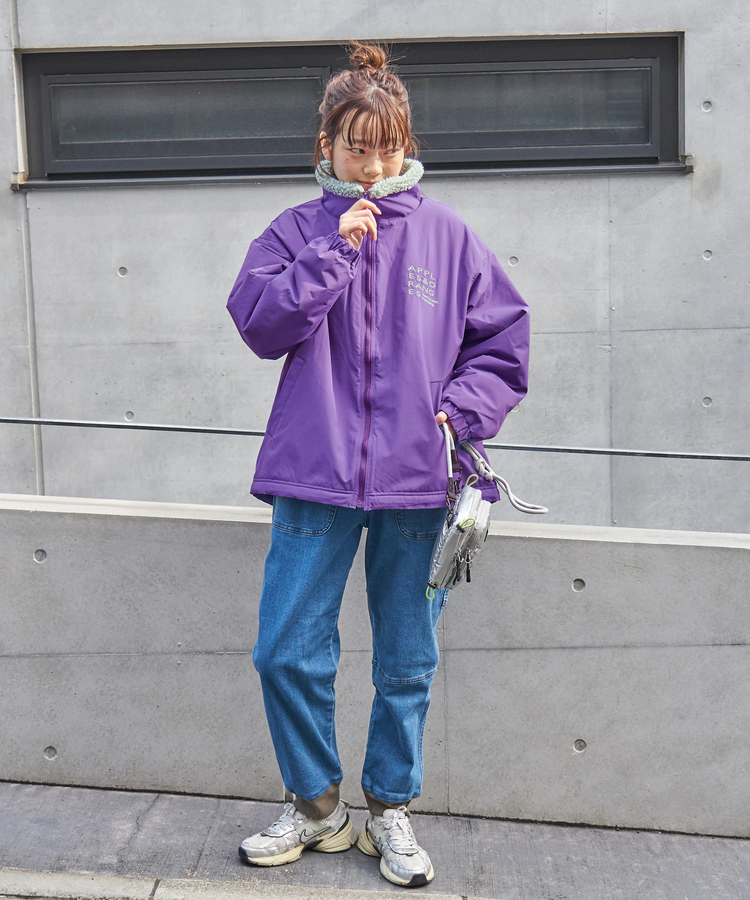 CUBE SUGAR(キューブシュガー) |【秋冬新作】ナイロン × 裏ボア スタンドカラー ジップアップ ジャケット