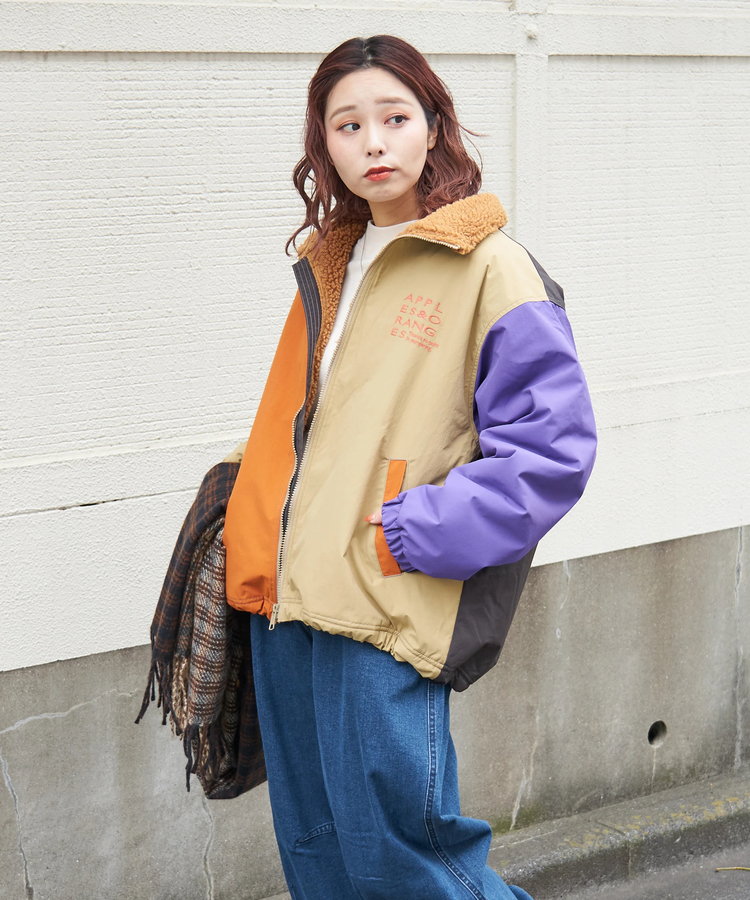 CUBE SUGAR(キューブシュガー) |【秋冬新作】ナイロン × 裏ボア スタンドカラー ジップアップ ジャケット