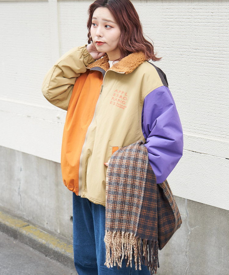 CUBE SUGAR(キューブシュガー) |【秋冬新作】ナイロン × 裏ボア スタンドカラー ジップアップ ジャケット