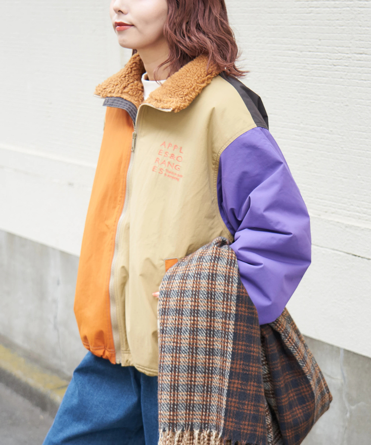 CUBE SUGAR(キューブシュガー) |【秋冬新作】ナイロン × 裏ボア スタンドカラー ジップアップ ジャケット