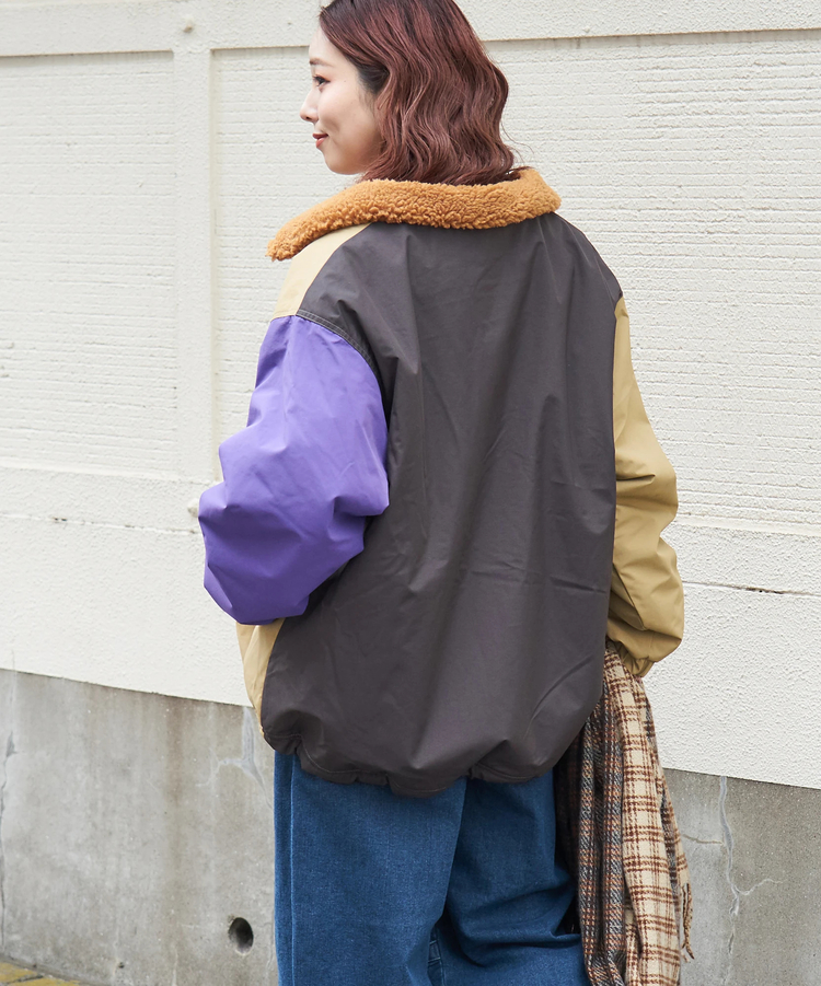 CUBE SUGAR(キューブシュガー) |【秋冬新作】ナイロン × 裏ボア スタンドカラー ジップアップ ジャケット