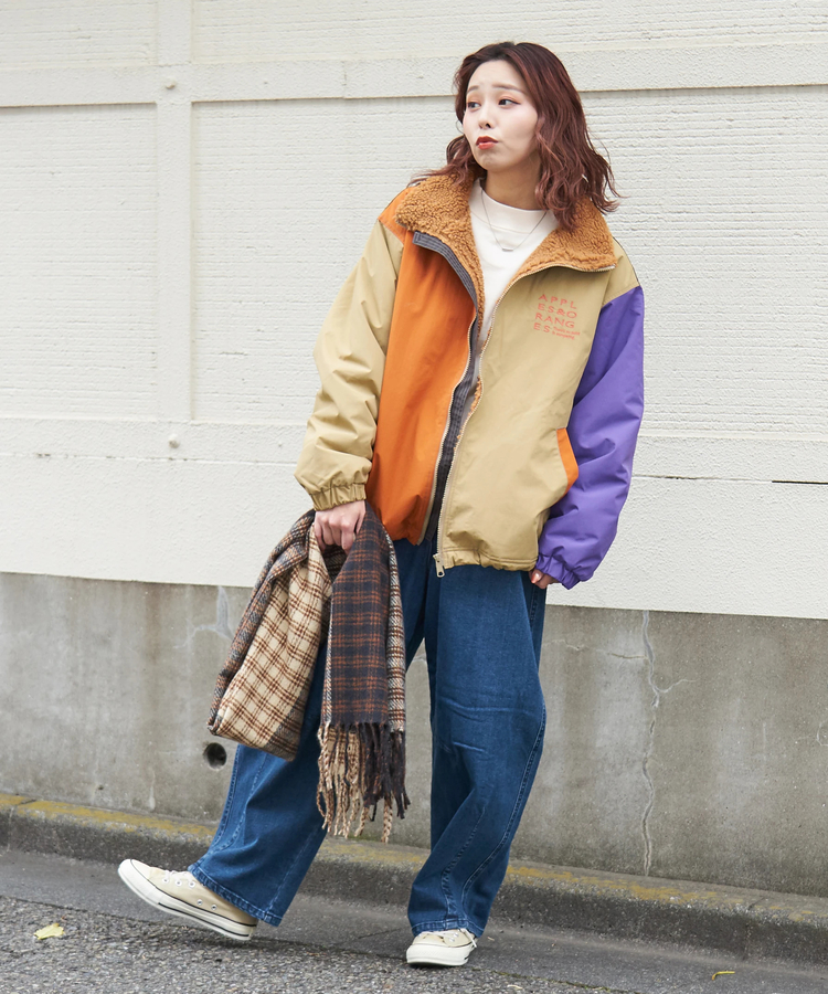 CUBE SUGAR(キューブシュガー) |【秋冬新作】ナイロン × 裏ボア スタンドカラー ジップアップ ジャケット