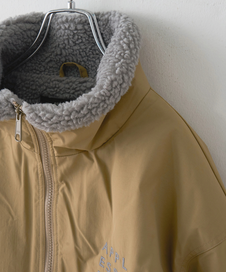 CUBE SUGAR(キューブシュガー) |【秋冬新作】ナイロン × 裏ボア スタンドカラー ジップアップ ジャケット