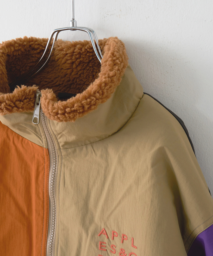 CUBE SUGAR(キューブシュガー) |【秋冬新作】ナイロン × 裏ボア スタンドカラー ジップアップ ジャケット