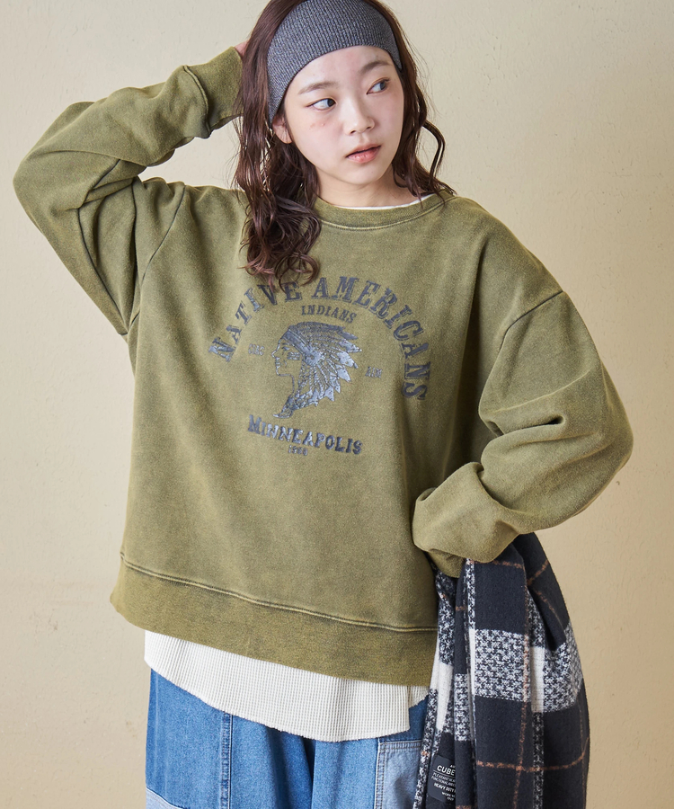 CUBE SUGAR(キューブシュガー) |【秋冬新作】CVC裏毛 裏起毛 スノーウォッシュ ロゴプリント プルオーバー