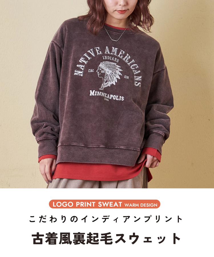 CUBE SUGAR(キューブシュガー) |【秋冬新作】CVC裏毛 裏起毛 スノーウォッシュ ロゴプリント プルオーバー