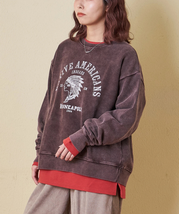 CUBE SUGAR(キューブシュガー) |【秋冬新作】CVC裏毛 裏起毛 スノーウォッシュ ロゴプリント プルオーバー