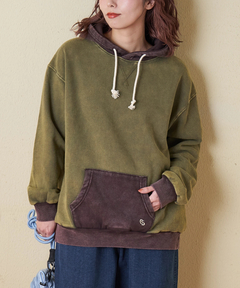 【秋冬新作】CVC裏毛 裏起毛 スノーウォッシュ 配色 プルオーバー パーカー