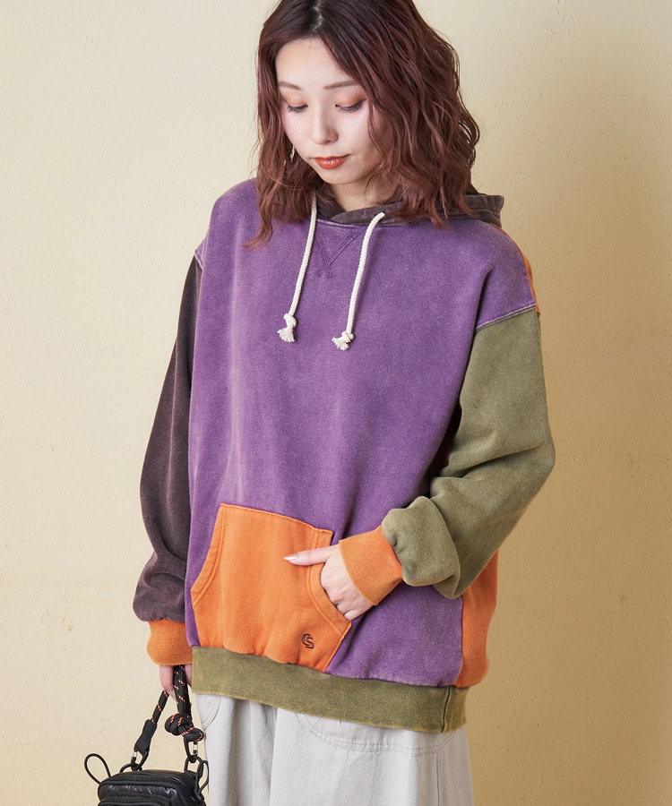 CUBE SUGAR(キューブシュガー) |【秋冬新作】CVC裏毛 裏起毛 スノーウォッシュ 配色 プルオーバー パーカー