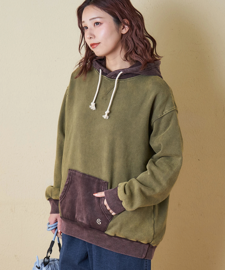 CUBE SUGAR(キューブシュガー) |【秋冬新作】CVC裏毛 裏起毛 スノーウォッシュ 配色 プルオーバー パーカー