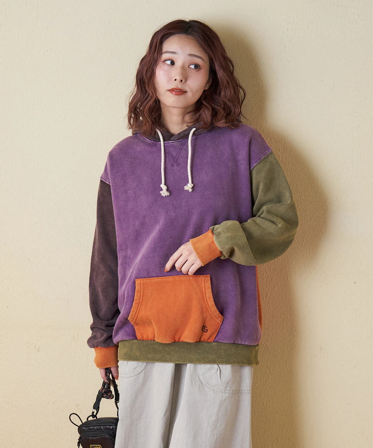 CUBE SUGAR(キューブシュガー) |【秋冬新作】CVC裏毛 裏起毛 スノーウォッシュ 配色 プルオーバー パーカー