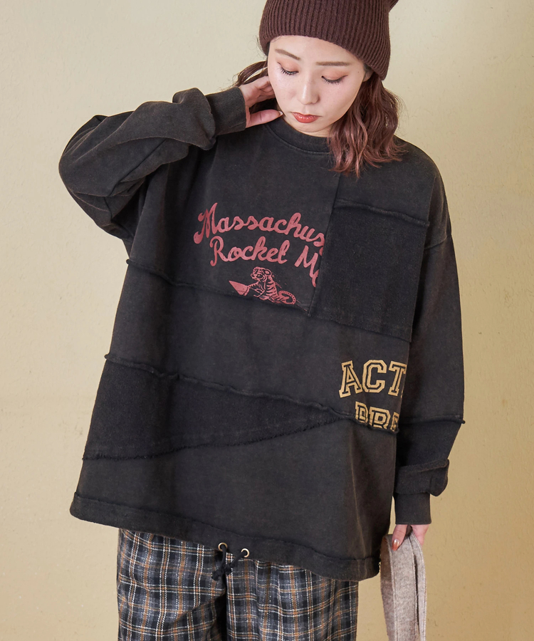 CUBE SUGAR(キューブシュガー) |【秋冬新作】パウダー加工 裏使い切替 ビッグ プルオーバー スウェット