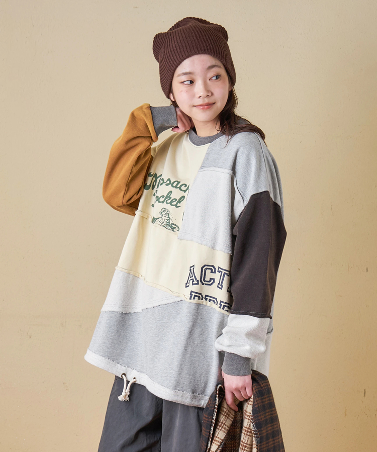 CUBE SUGAR(キューブシュガー) |【秋冬新作】パウダー加工 裏使い切替 ビッグ プルオーバー スウェット