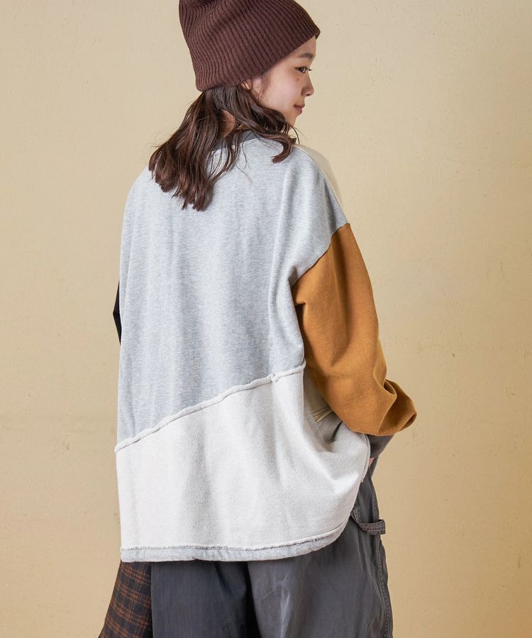 CUBE SUGAR(キューブシュガー) |【秋冬新作】パウダー加工 裏使い切替 ビッグ プルオーバー スウェット