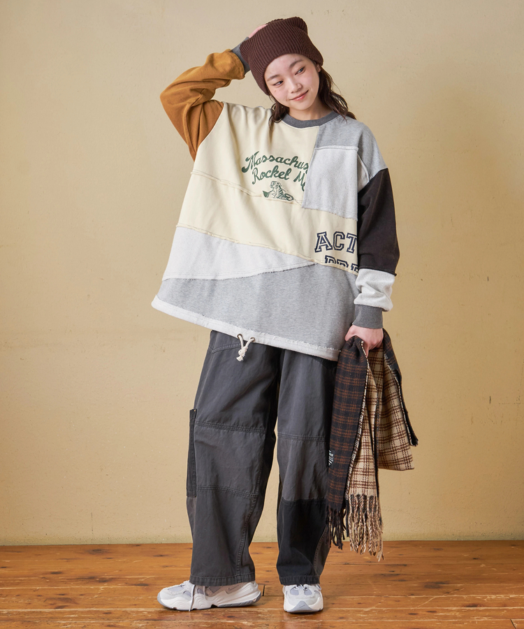 CUBE SUGAR(キューブシュガー) |【秋冬新作】パウダー加工 裏使い切替 ビッグ プルオーバー スウェット