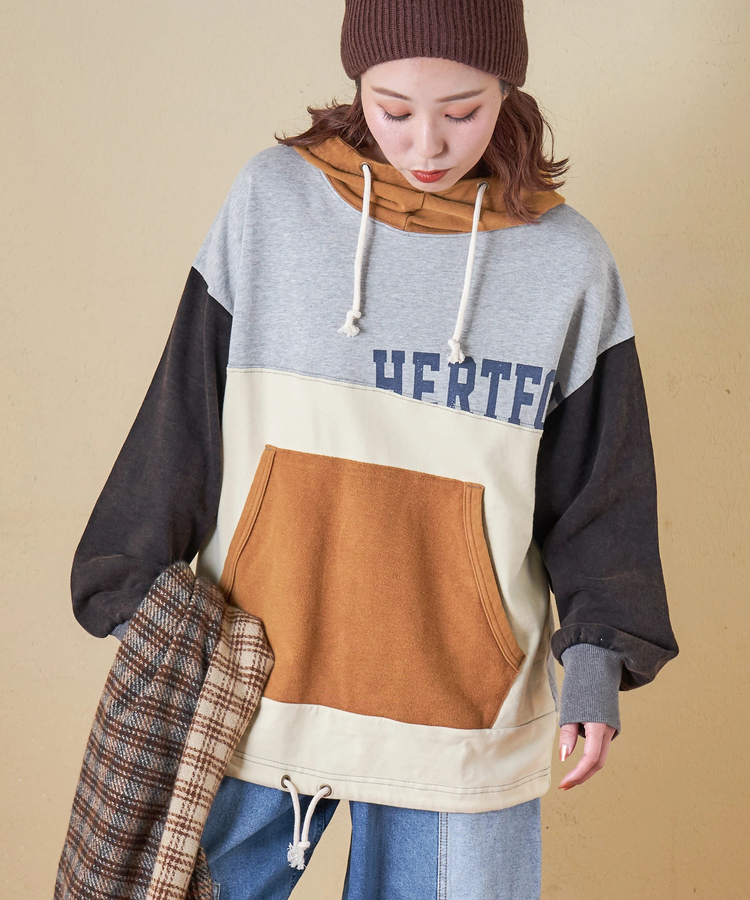 CUBE SUGAR(キューブシュガー) |【秋冬新作】パウダー加工 裏使い切替 モックネック パーカー