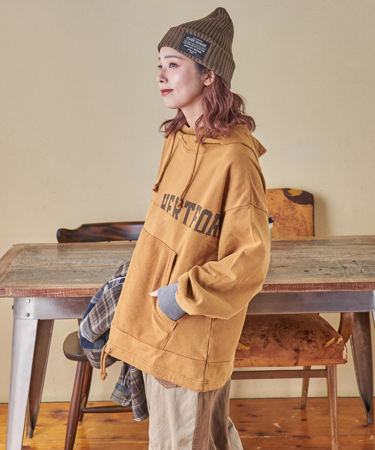 CUBE SUGAR(キューブシュガー) |【秋冬新作】パウダー加工 裏使い切替 モックネック パーカー