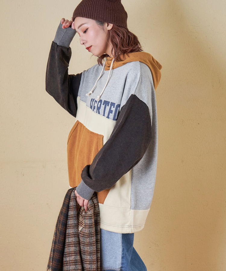 CUBE SUGAR(キューブシュガー) |【秋冬新作】パウダー加工 裏使い切替 モックネック パーカー