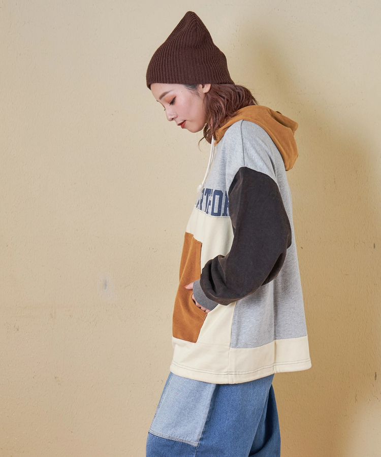 CUBE SUGAR(キューブシュガー) |【秋冬新作】パウダー加工 裏使い切替 モックネック パーカー