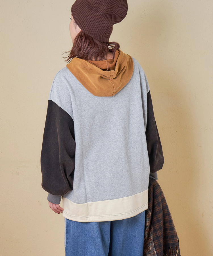 CUBE SUGAR(キューブシュガー) |【秋冬新作】パウダー加工 裏使い切替 モックネック パーカー