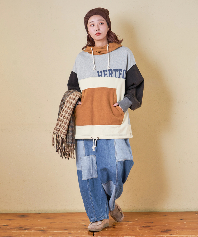 CUBE SUGAR(キューブシュガー) |【秋冬新作】パウダー加工 裏使い切替 モックネック パーカー