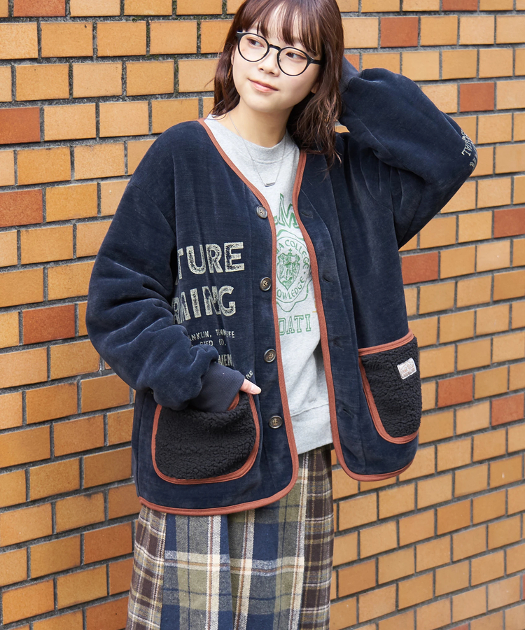 CUBE SUGAR(キューブシュガー) |【秋冬新作】裏ボア ベロア ノーカラー ジャケット