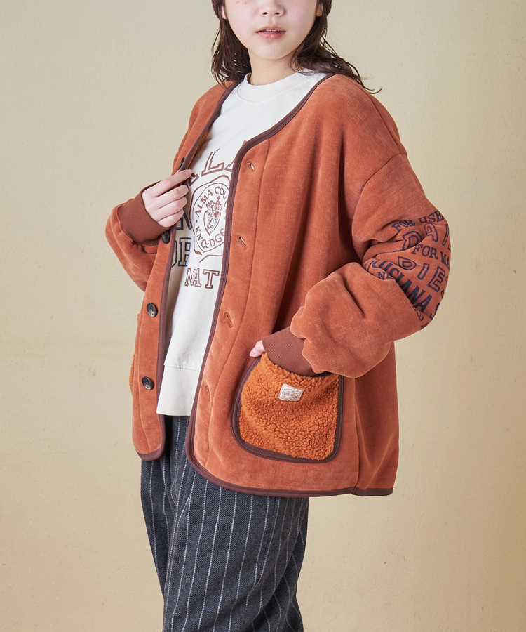 CUBE SUGAR(キューブシュガー) |【秋冬新作】裏ボア ベロア ノーカラー ジャケット