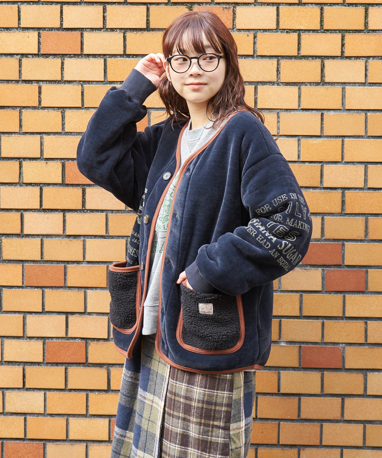 CUBE SUGAR(キューブシュガー) |【秋冬新作】裏ボア ベロア ノーカラー ジャケット