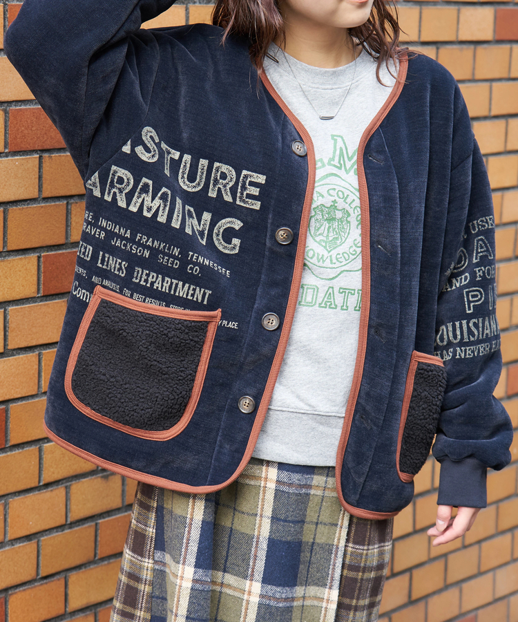 CUBE SUGAR(キューブシュガー) |【秋冬新作】裏ボア ベロア ノーカラー ジャケット