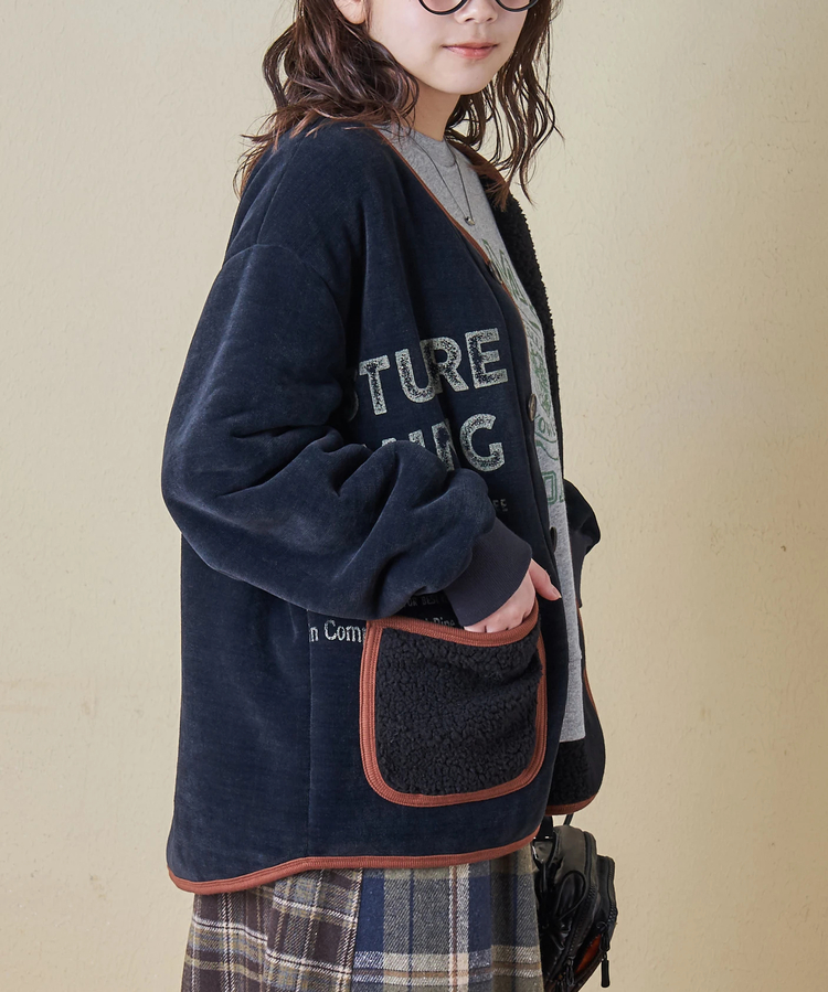 CUBE SUGAR(キューブシュガー) |【秋冬新作】裏ボア ベロア ノーカラー ジャケット