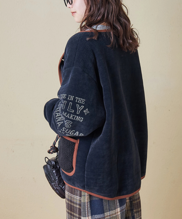 CUBE SUGAR(キューブシュガー) |【秋冬新作】裏ボア ベロア ノーカラー ジャケット