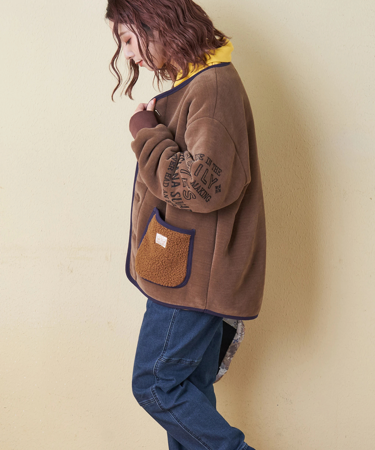 CUBE SUGAR(キューブシュガー) |【秋冬新作】裏ボア ベロア ノーカラー ジャケット