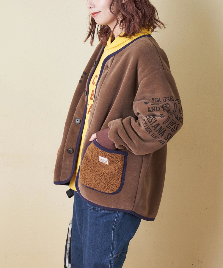 CUBE SUGAR(キューブシュガー) |【秋冬新作】裏ボア ベロア ノーカラー ジャケット