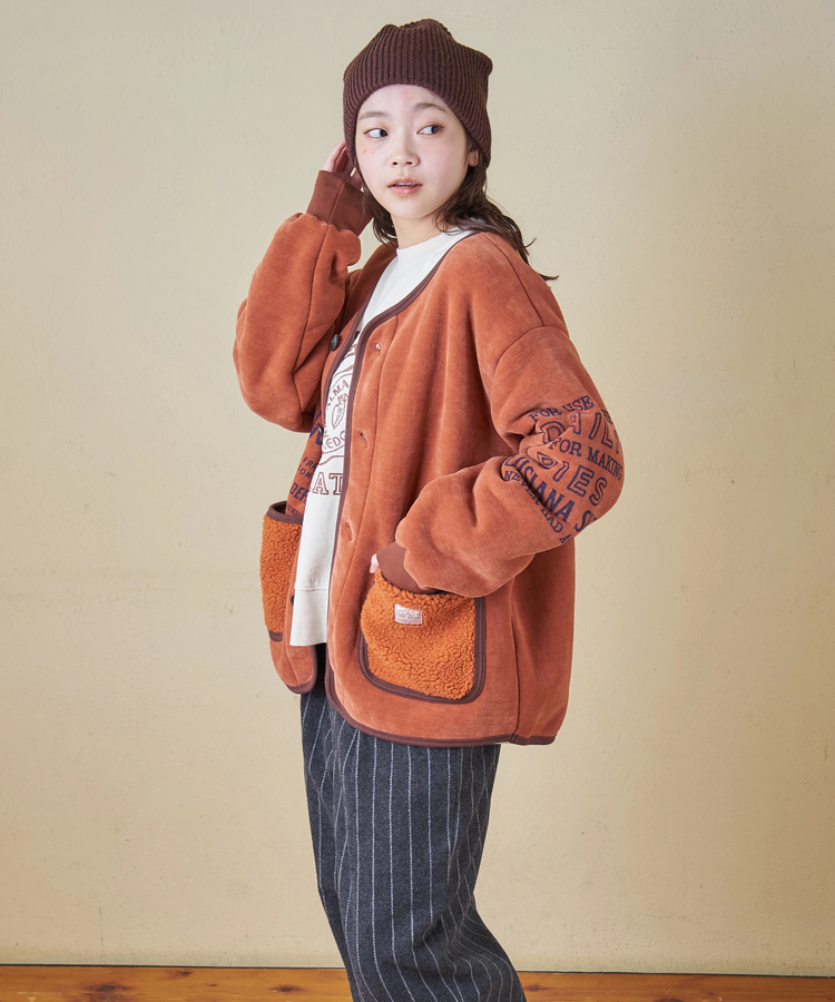 CUBE SUGAR(キューブシュガー) |【秋冬新作】裏ボア ベロア ノーカラー ジャケット